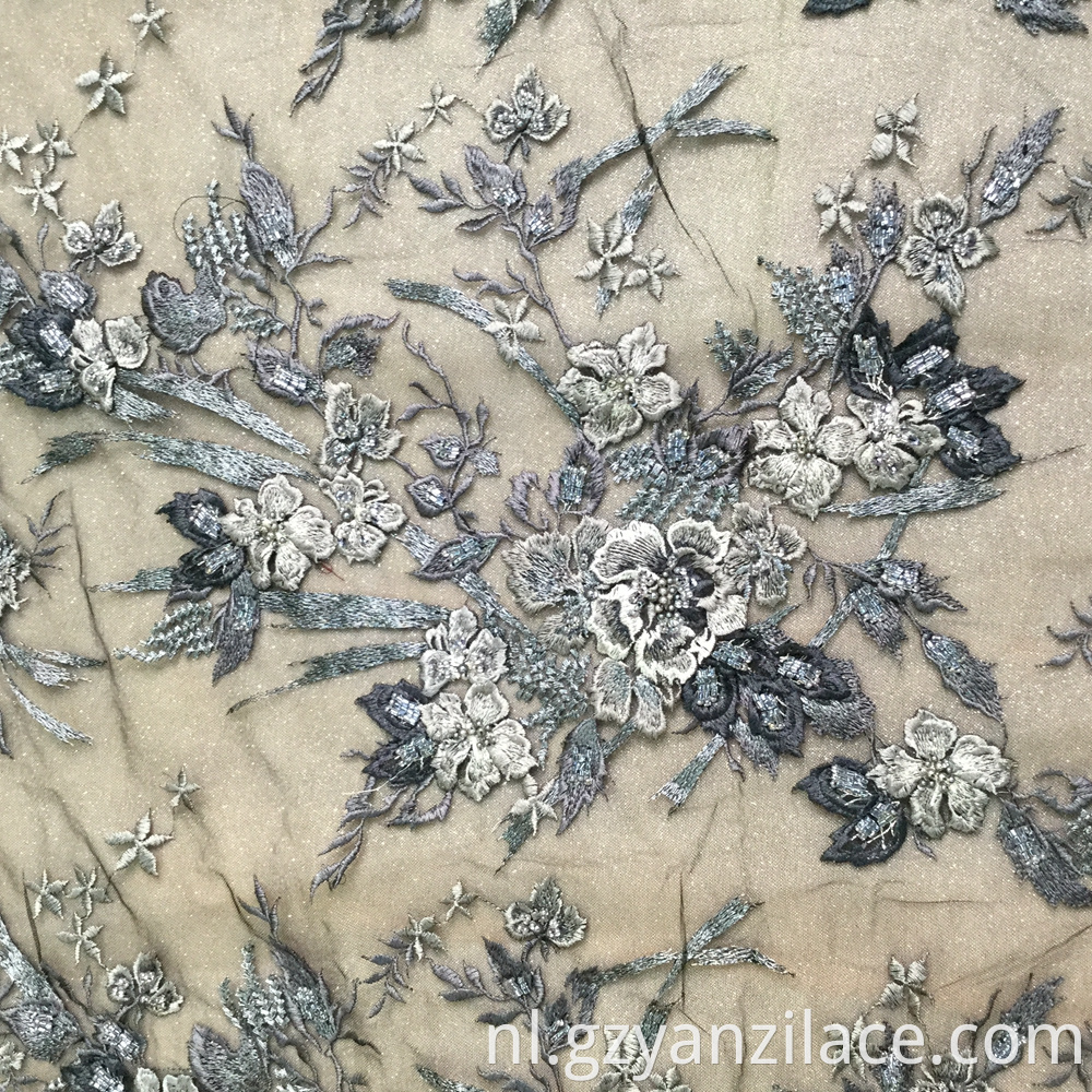 Black Beaded 3D flower Handework Fabric for Dress